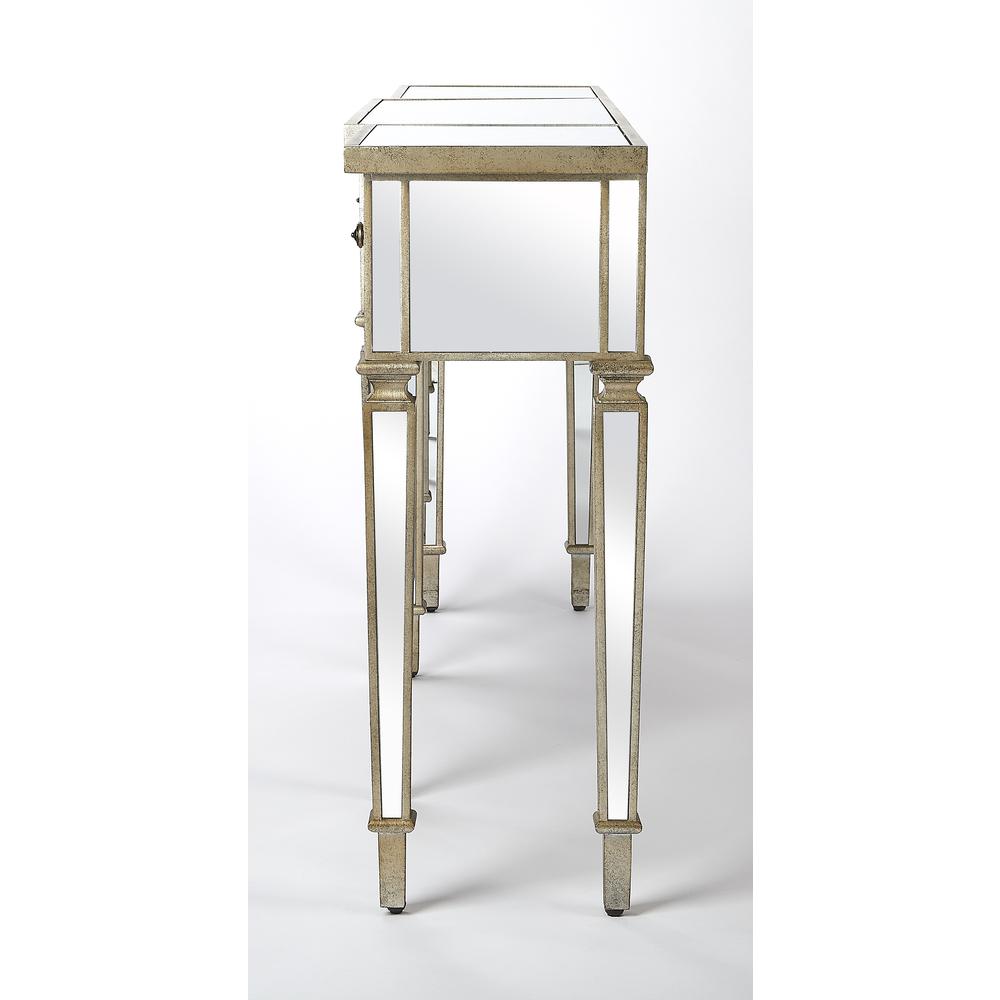 Silver Mirrored Console Table - Elegant Vanity Desk for Living Room