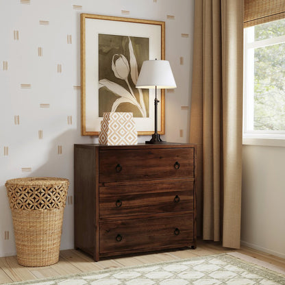 Lark 34 in. W Rectangular Wood 3 Drawer Dresser, Medium Brown