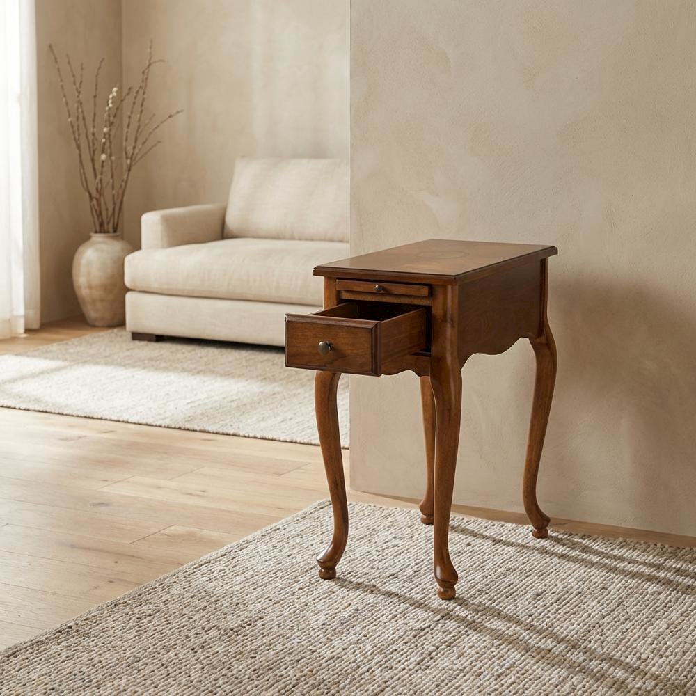 Chairside End Table with Drawer, Traditional Wood Side Table for Living Room