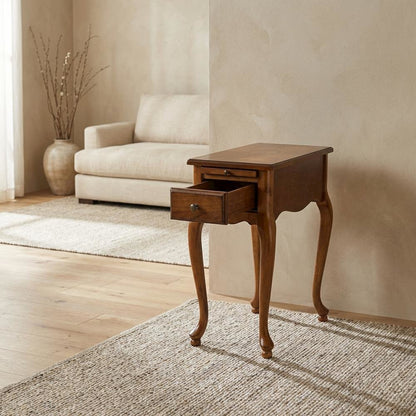 Chairside End Table with Drawer, Traditional Wood Side Table for Living Room
