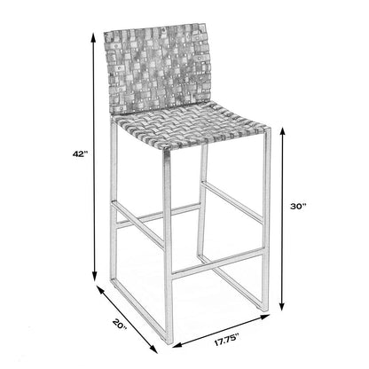 Urban Woven Leather Rectangular  28" Barstool, White
