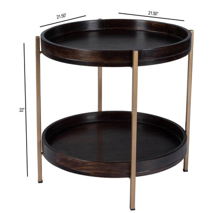 Damirra 23 in. W Round Wood & Metal 2 Tier Side Table