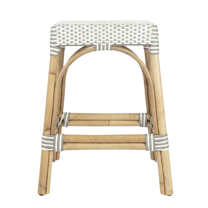 Rattan Counter Stool with Footrest, Coastal Bar Stool for Kitchen Dining Room