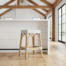 Rattan Counter Stool with Footrest, Coastal Bar Stool for Kitchen Dining Room