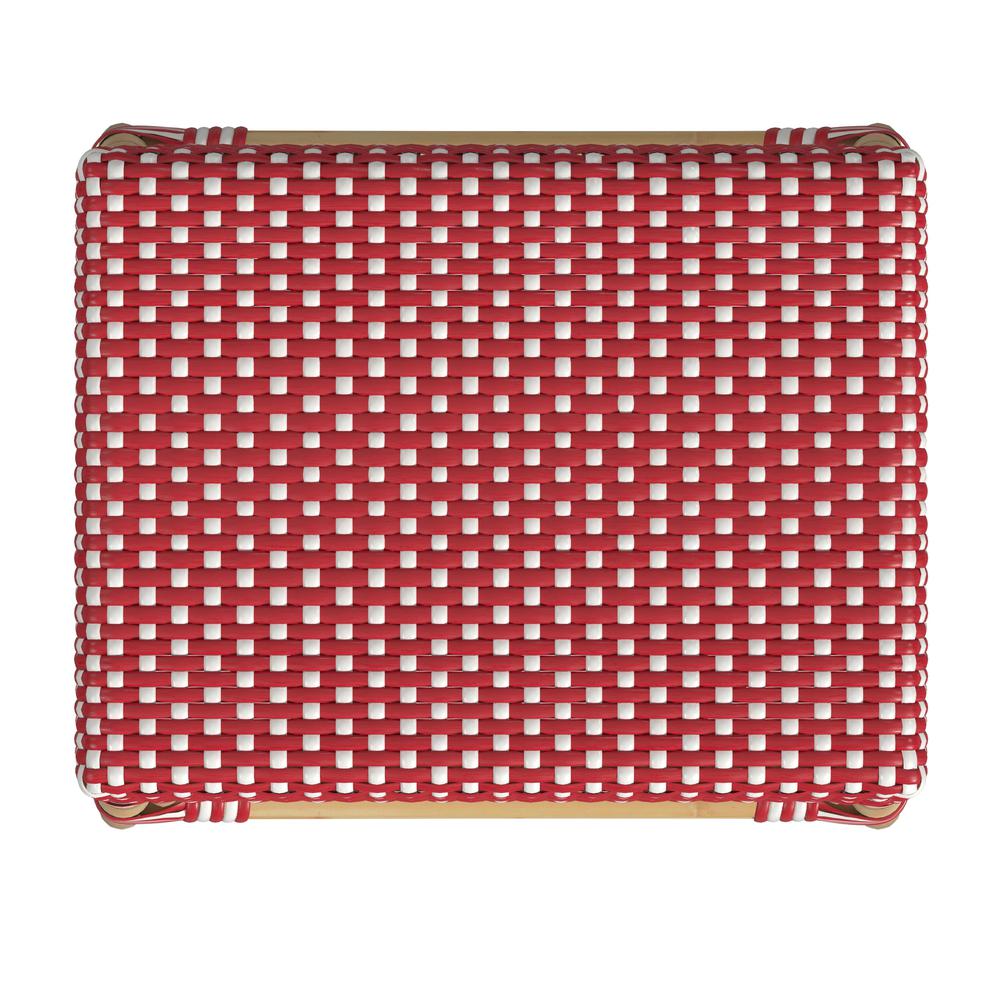 Robias Rectangular Rattan 24.5" Counter Stool, Red and White Dot