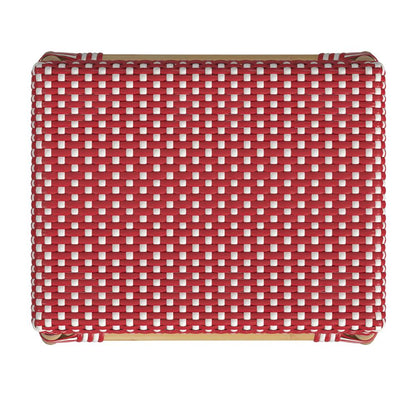 Robias Rectangular Rattan 24.5" Counter Stool, Red and White Dot