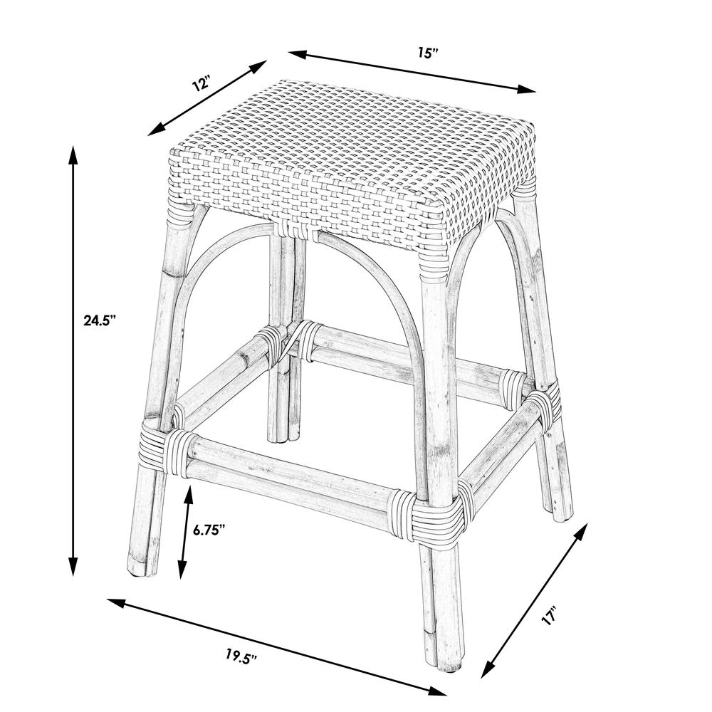 Robias Rectangular Rattan 24.5" Counter Stool, Red and White Dot