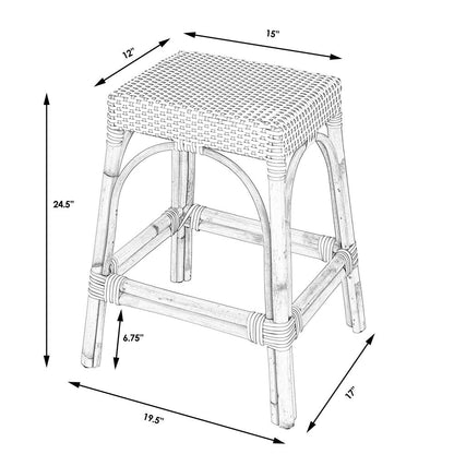 Robias Rectangular Rattan 24.5" Counter Stool, Red and White Dot