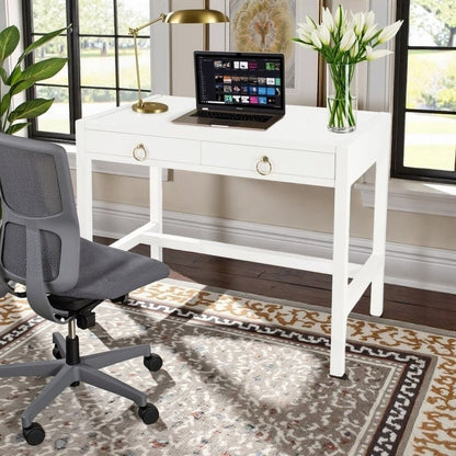 White Writing Desk with Drawer – Narrow Desk with Drawers for Home Use
