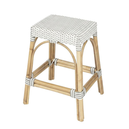Rattan Counter Stool with Footrest, Coastal Bar Stool for Kitchen Dining Room