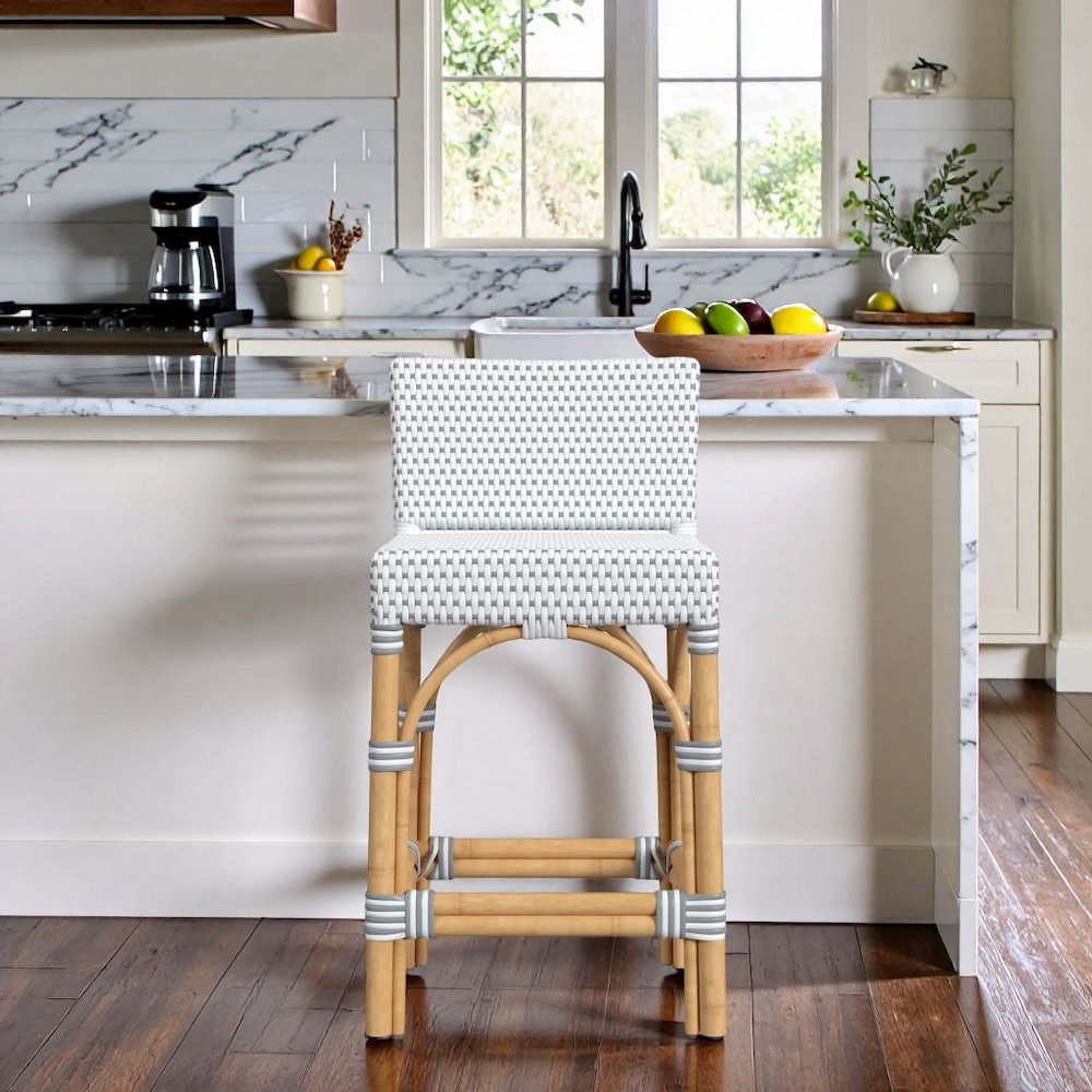 Rattan Counter Stool – White Wicker and Wood Bar Stools for Seating