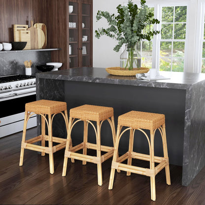 Robias Rectangular Rattan 30" Bar Stool, Natural