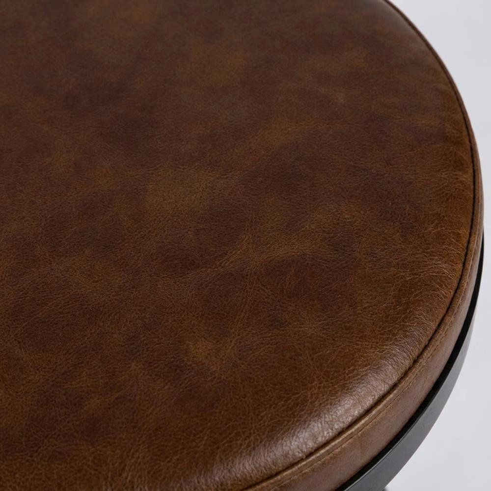 Leather-Upholstered Adjustable Bar Stool with Iron Frame, Distressed Finish