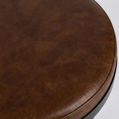 Leather-Upholstered Adjustable Bar Stool with Iron Frame, Distressed Finish