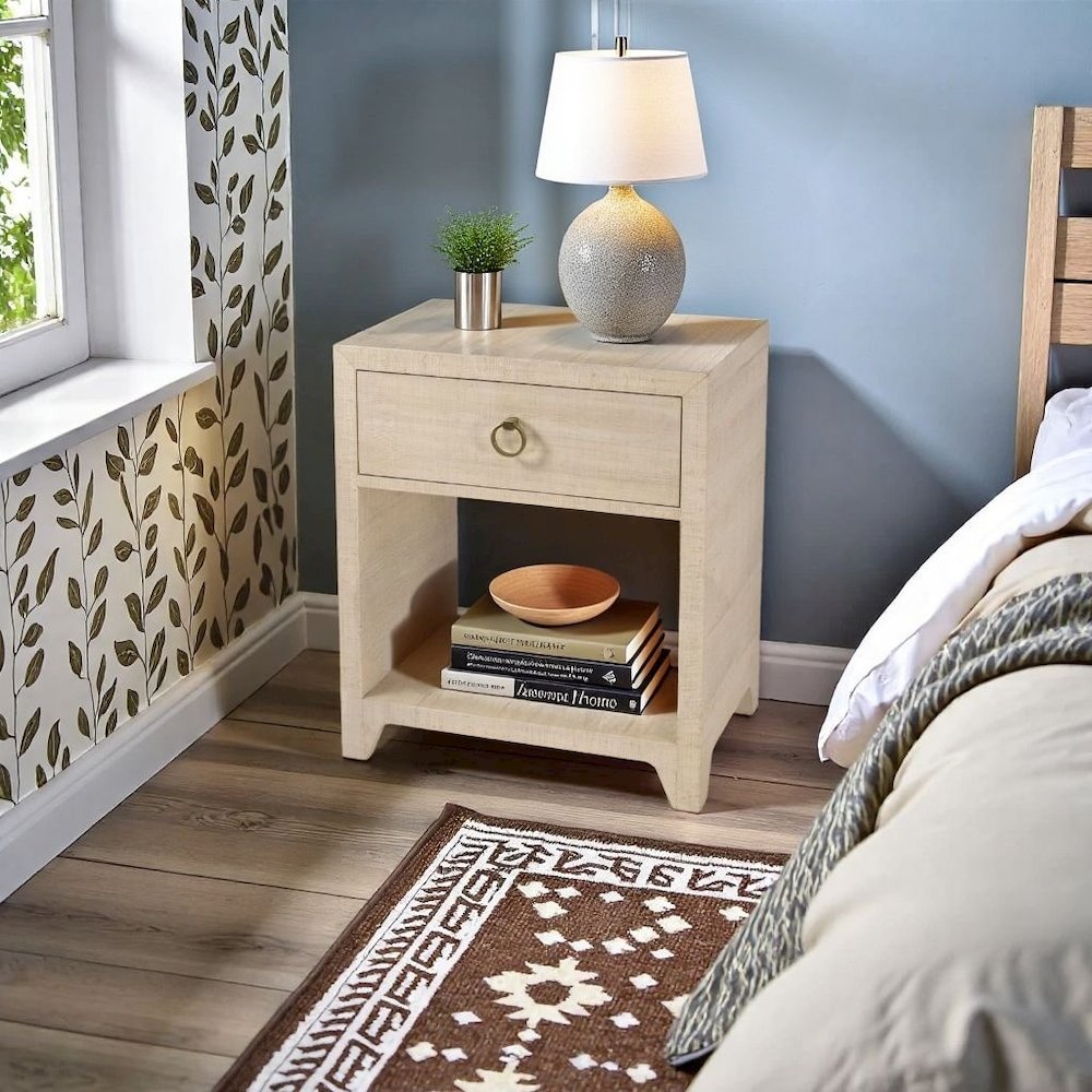 Brown Night Table for Bedroom – Side Table with Shelf and Drawer Storage