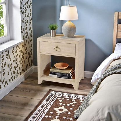 Brown Night Table for Bedroom – Side Table with Shelf and Drawer Storage