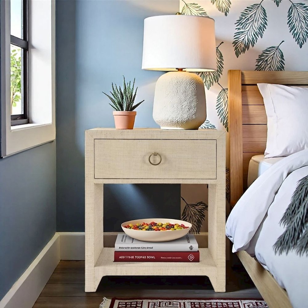 Brown Night Table for Bedroom – Side Table with Shelf and Drawer Storage