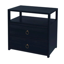 Navy Blue Nightstand – Wide Wood Night Stand with Two Drawers in Blue