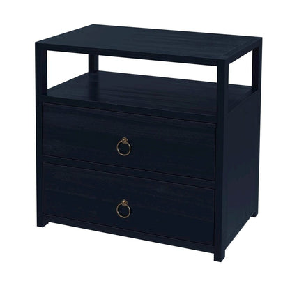 Navy Blue Nightstand – Wide Wood Night Stand with Two Drawers in Blue