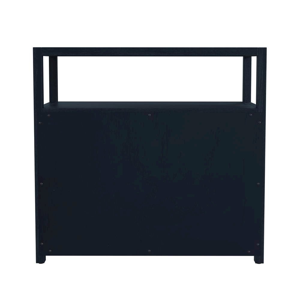 Navy Blue Nightstand – Wide Wood Night Stand with Two Drawers in Blue