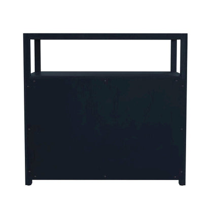 Navy Blue Nightstand – Wide Wood Night Stand with Two Drawers in Blue