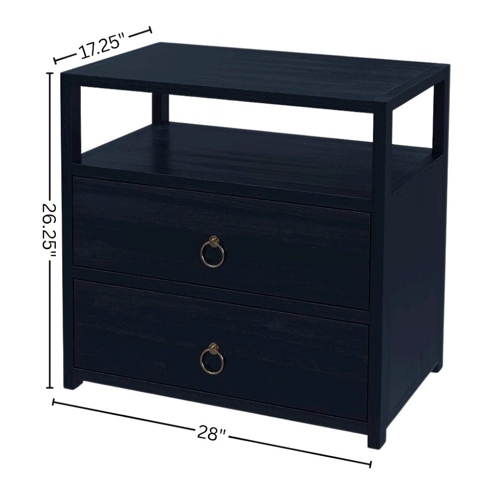 Navy Blue Nightstand – Wide Wood Night Stand with Two Drawers in Blue