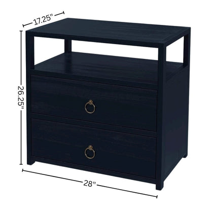 Navy Blue Nightstand – Wide Wood Night Stand with Two Drawers in Blue