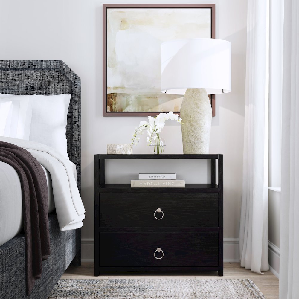 Lark 28 in. W Rectangular Wood 2 Drawer Nightstand, Black