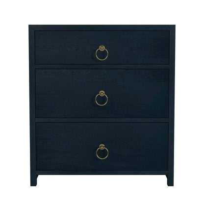 Navy Blue Nightstand – Wide Wood Night Stand with Three Storage Drawers