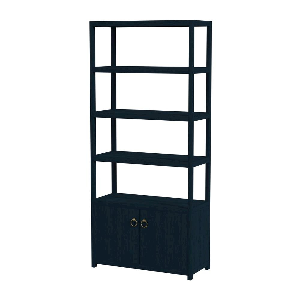 Blue Bookcase with Cabinet and Drawers – Wood Shelf Cabinet Design