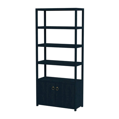 Blue Bookcase with Cabinet and Drawers – Wood Shelf Cabinet Design