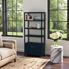 Blue Bookcase with Cabinet and Drawers – Wood Shelf Cabinet Design