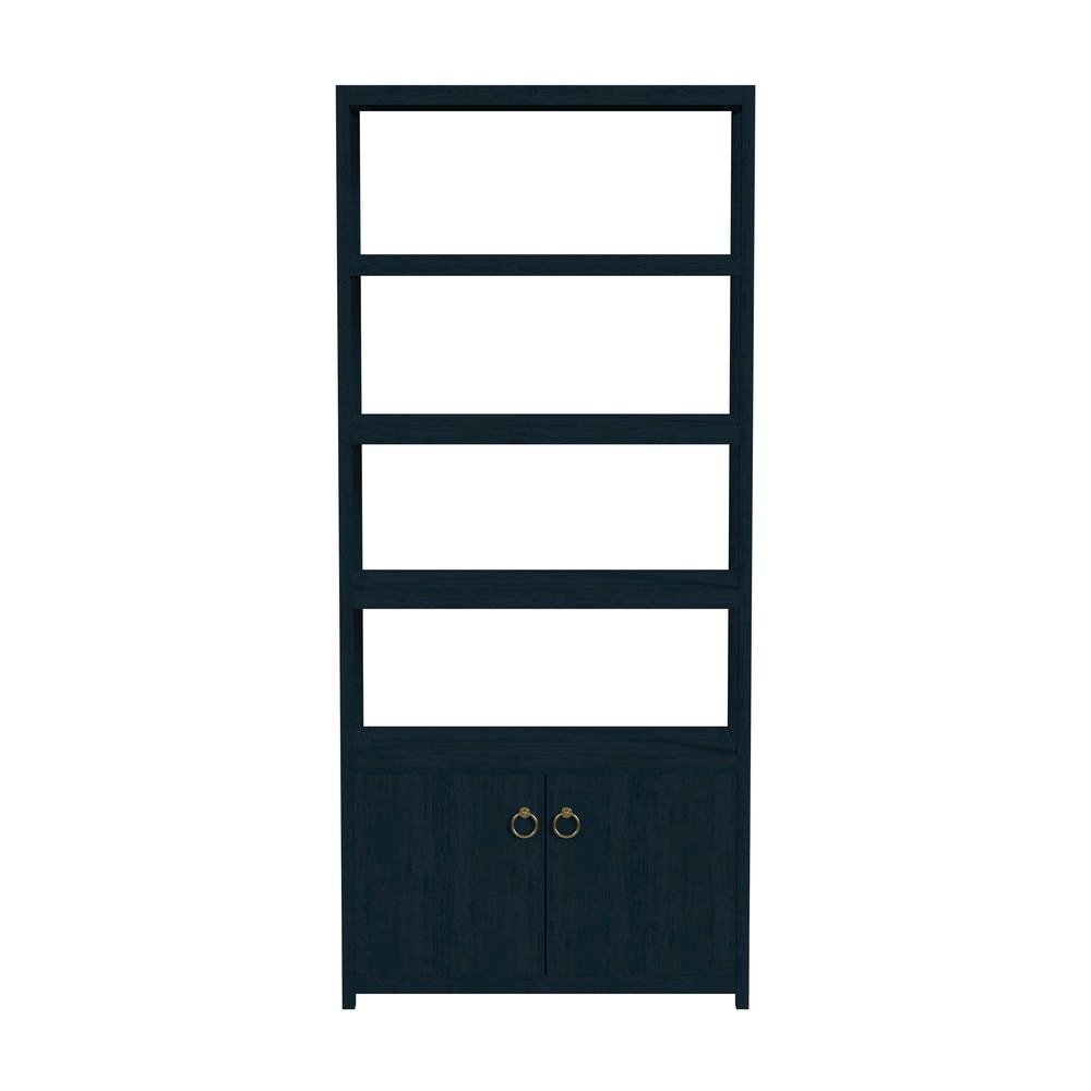Blue Bookcase with Cabinet and Drawers – Wood Shelf Cabinet Design