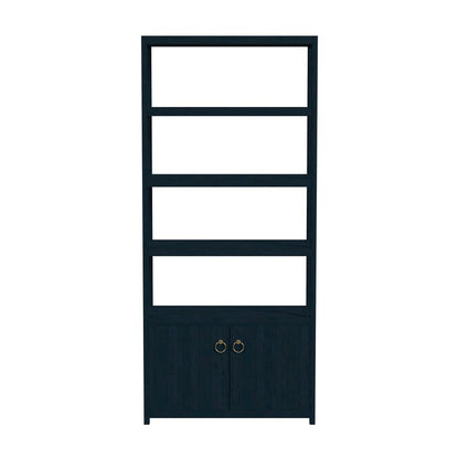 Blue Bookcase with Cabinet and Drawers – Wood Shelf Cabinet Design