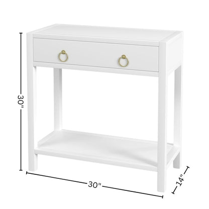Wide White Nightstand with Drawer – 30 Inch Wood Nightstand for Bedroom