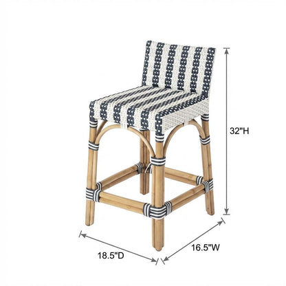 Rattan Low Back Counter Stool, Transitional Bar Stool for Dining Rooms