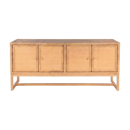 Rattan-Paneled Solid Wood Sideboard with Doors, Coastal Buffet Cabinet
