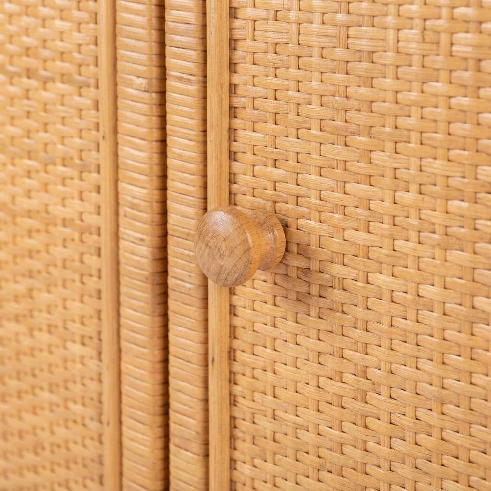 Rattan-Paneled Solid Wood Sideboard with Doors, Coastal Buffet Cabinet