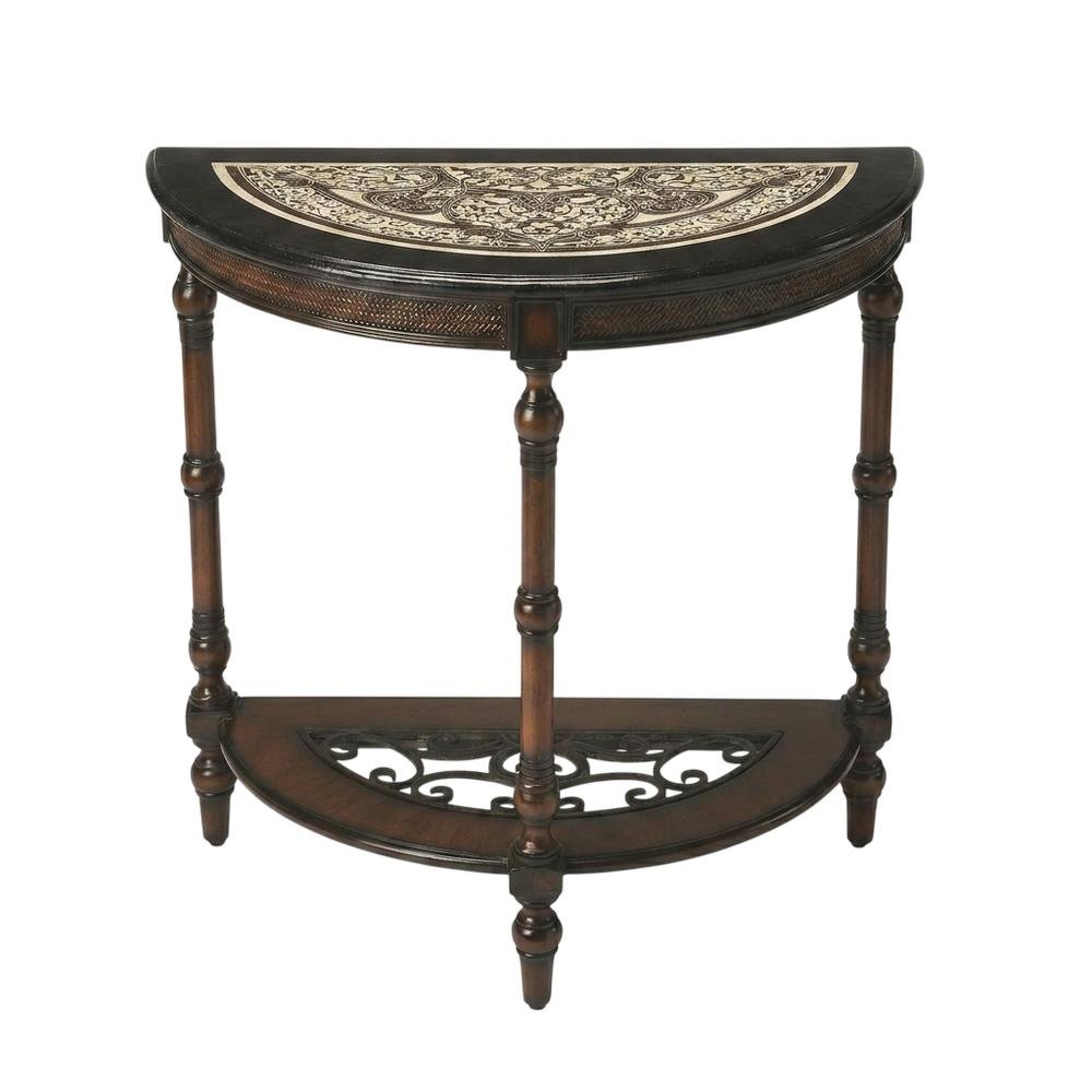 Demilune Console Table with Distressed Finish, Traditional Entryway Accent