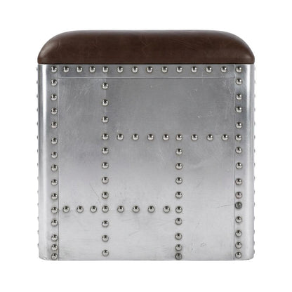 Square Industrial Ottoman Footstool with Distressed Finish for Living Room