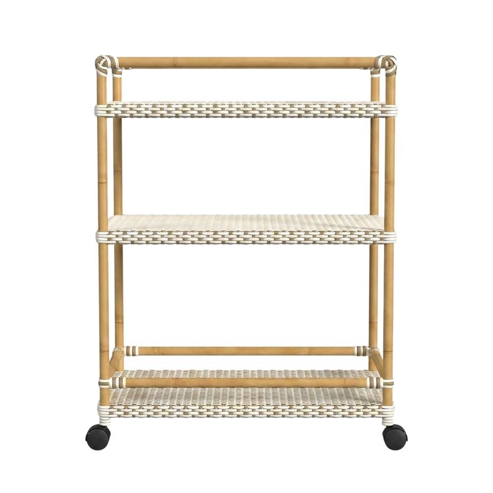 3-Tier Wicker Bar Cart with Storage, Traditional Serving Cart for Patio