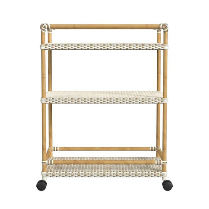 3-Tier Wicker Bar Cart with Storage, Traditional Serving Cart for Patio