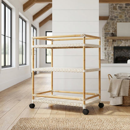 3-Tier Wicker Bar Cart with Storage, Traditional Serving Cart for Patio