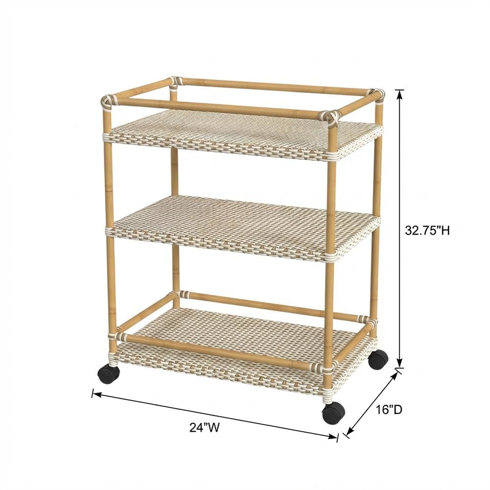 3-Tier Wicker Bar Cart with Storage, Traditional Serving Cart for Patio
