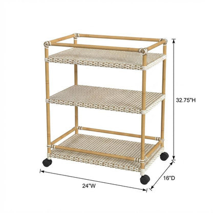 3-Tier Wicker Bar Cart with Storage, Traditional Serving Cart for Patio