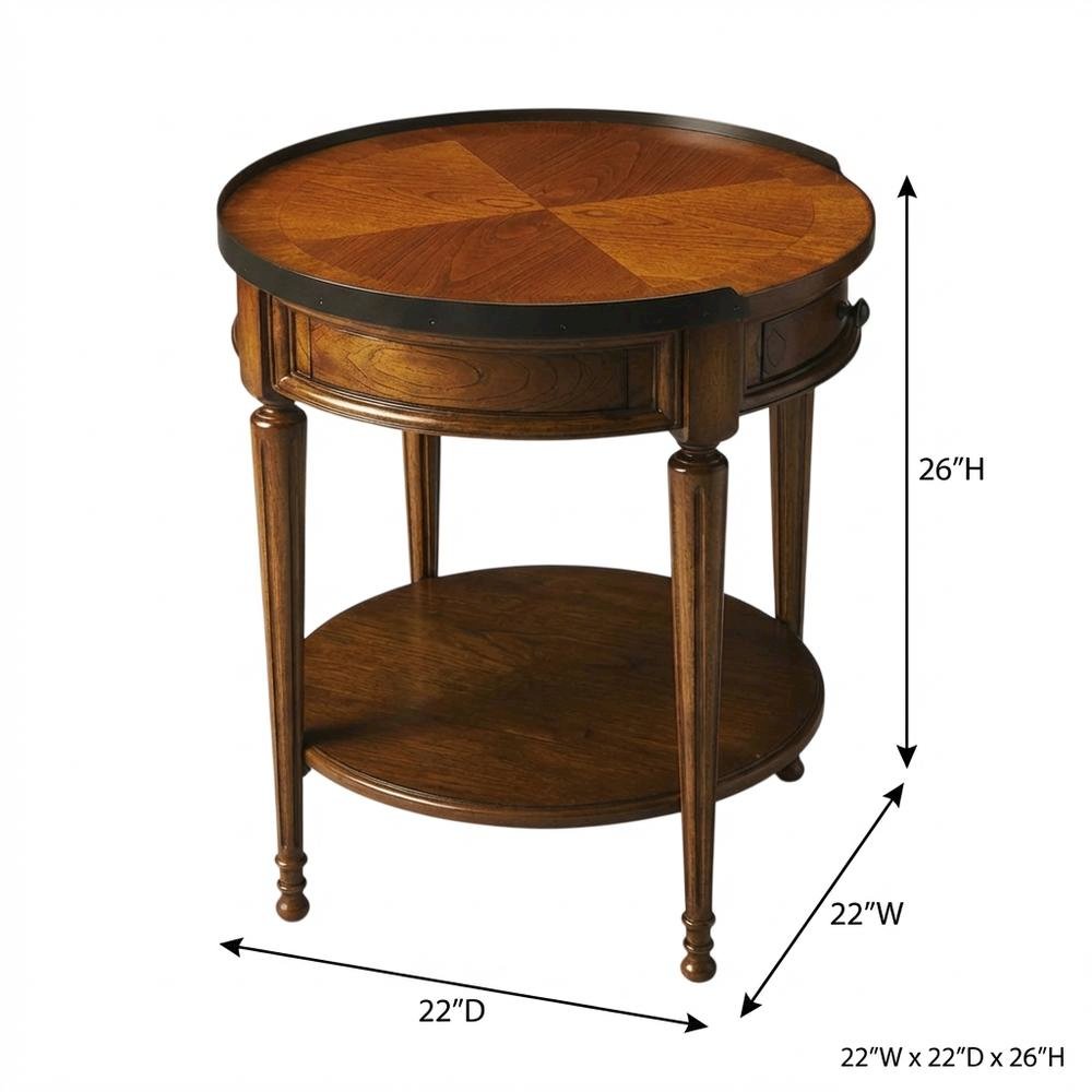 Round Side Table with Drawer, Transitional Accent Table, Olive Ash