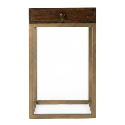 C Shaped End Table with Drawer, Mid-Century Modern Side Table for Living Room