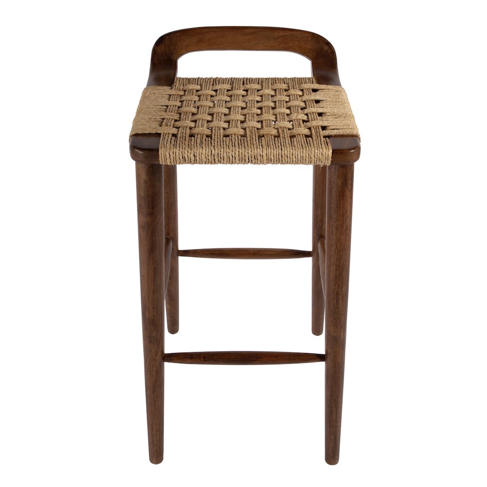 Luna 30 in. Seat Height Wood and Jute Woven Low Back Counter Stool, Brown