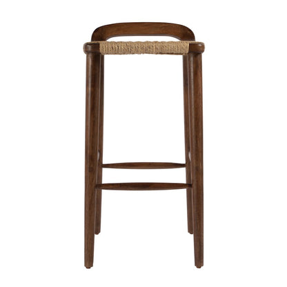 Luna 30 in. Seat Height Wood and Jute Woven Low Back Counter Stool, Brown