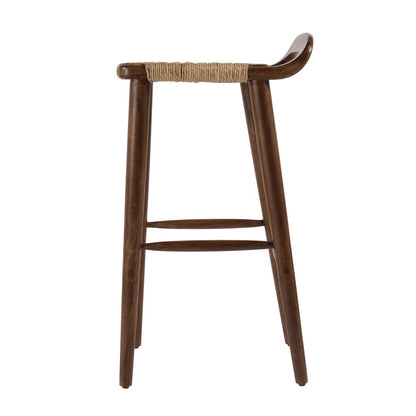 Luna 30 in. Seat Height Wood and Jute Woven Low Back Counter Stool, Brown